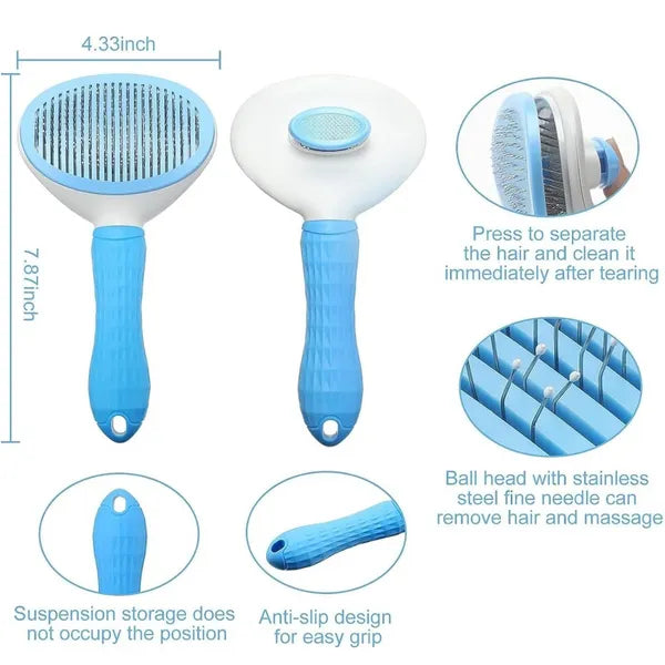 Self Cleaning Oval Pin Slicker Brush for Dogs and Cats (Blue)