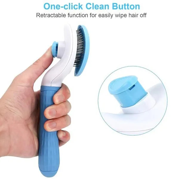 Self Cleaning Oval Pin Slicker Brush for Dogs and Cats (Blue)