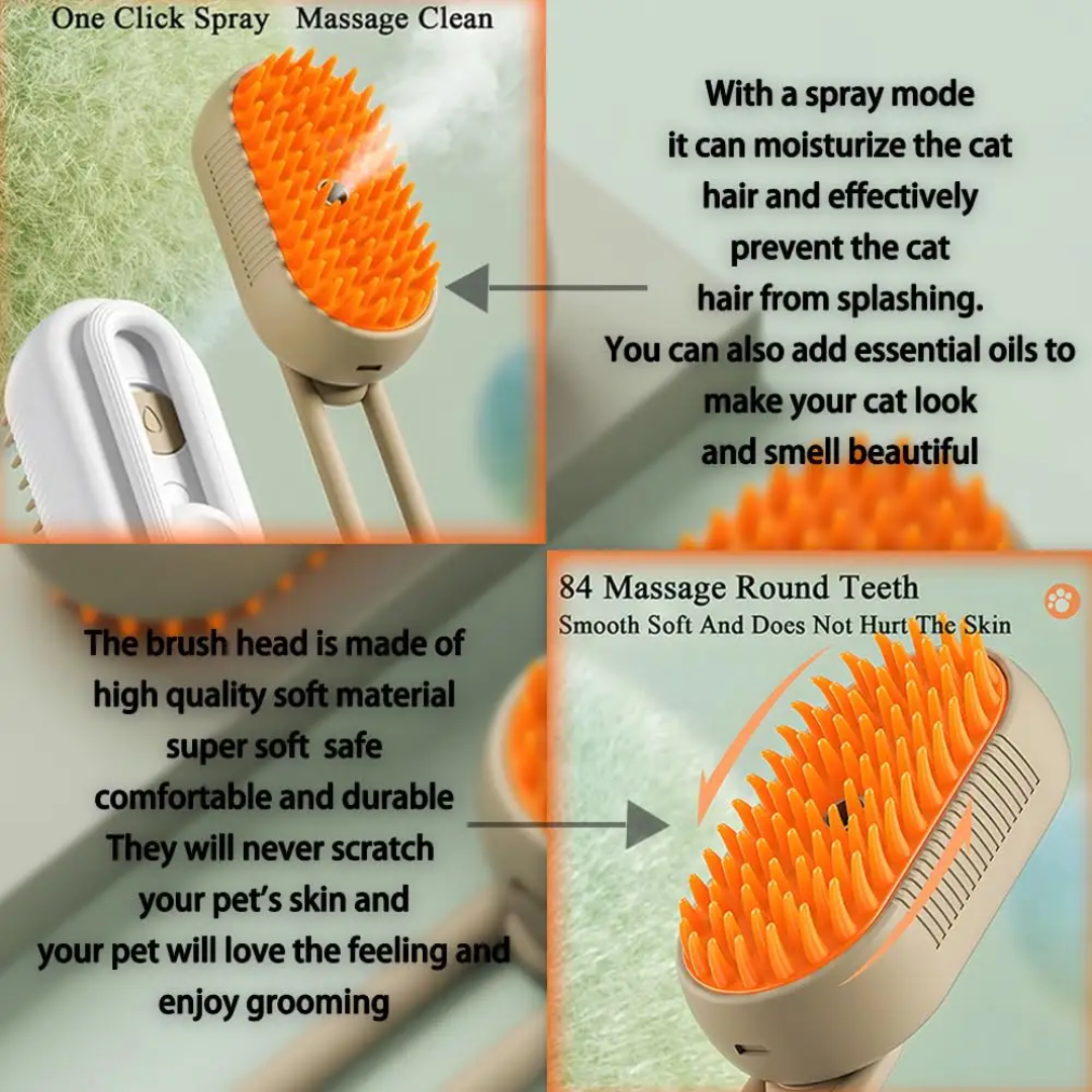 Three in One Pet Steam Smart Grooming Brush for Dogs and Cats